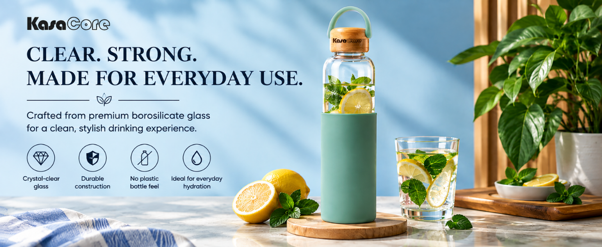 KasaCore Borosilicate Glass Bottle 500ml – Green Sleeve detail 4
