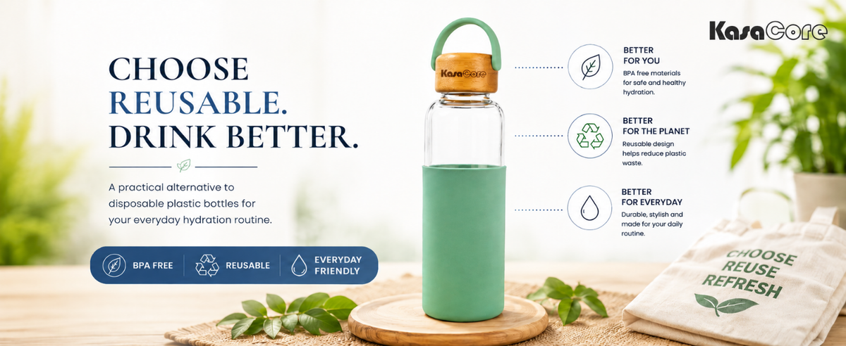 KasaCore Borosilicate Glass Bottle 500ml – Green Sleeve detail 3