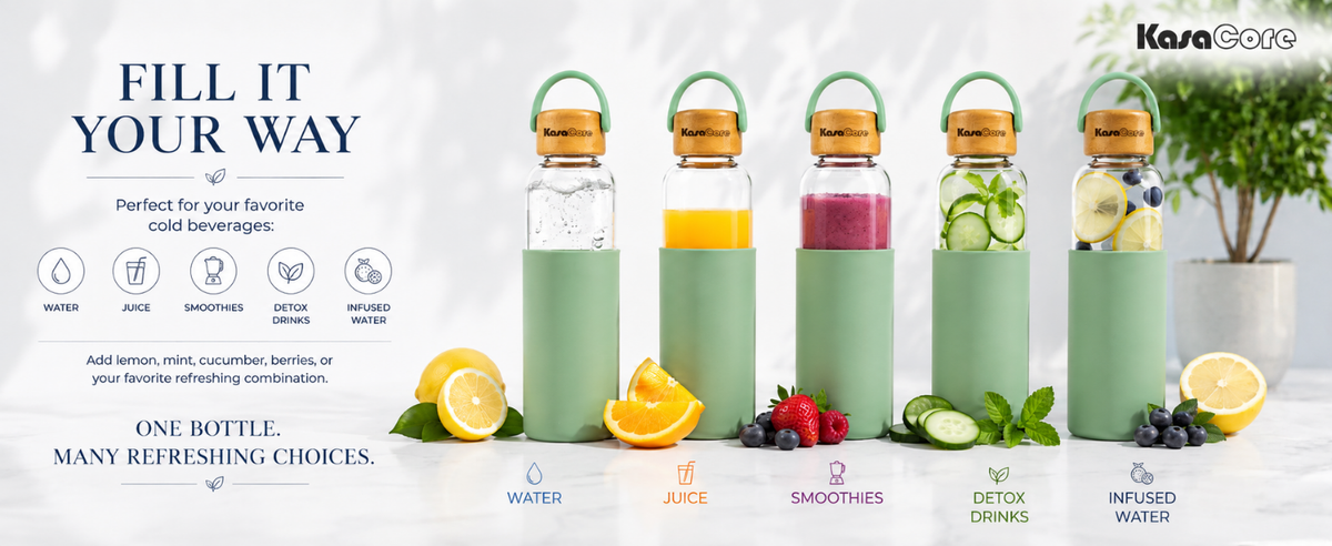 KasaCore Borosilicate Glass Bottle 500ml – Green Sleeve detail 6