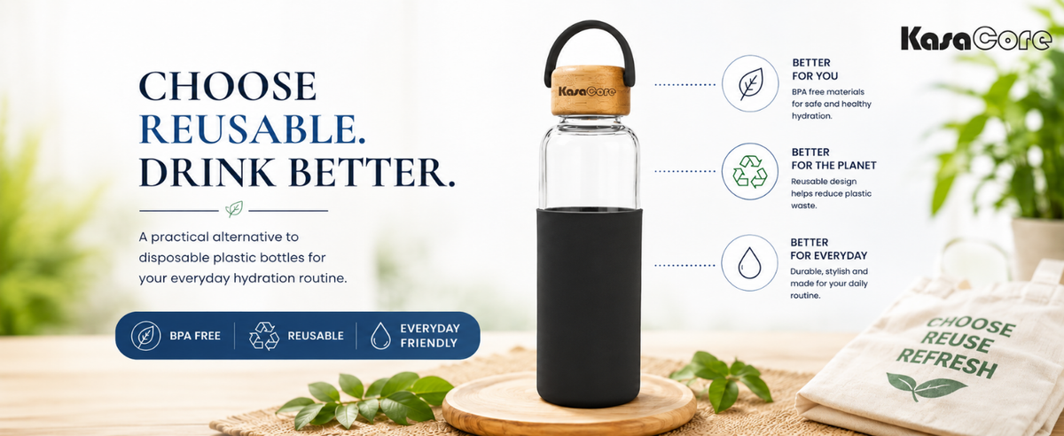 KasaCore Borosilicate Glass Bottle 500ml – Black Sleeve detail 4