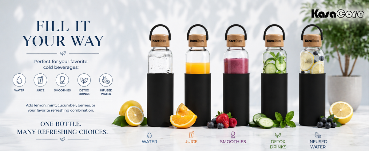 KasaCore Borosilicate Glass Bottle 500ml – Black Sleeve detail 6
