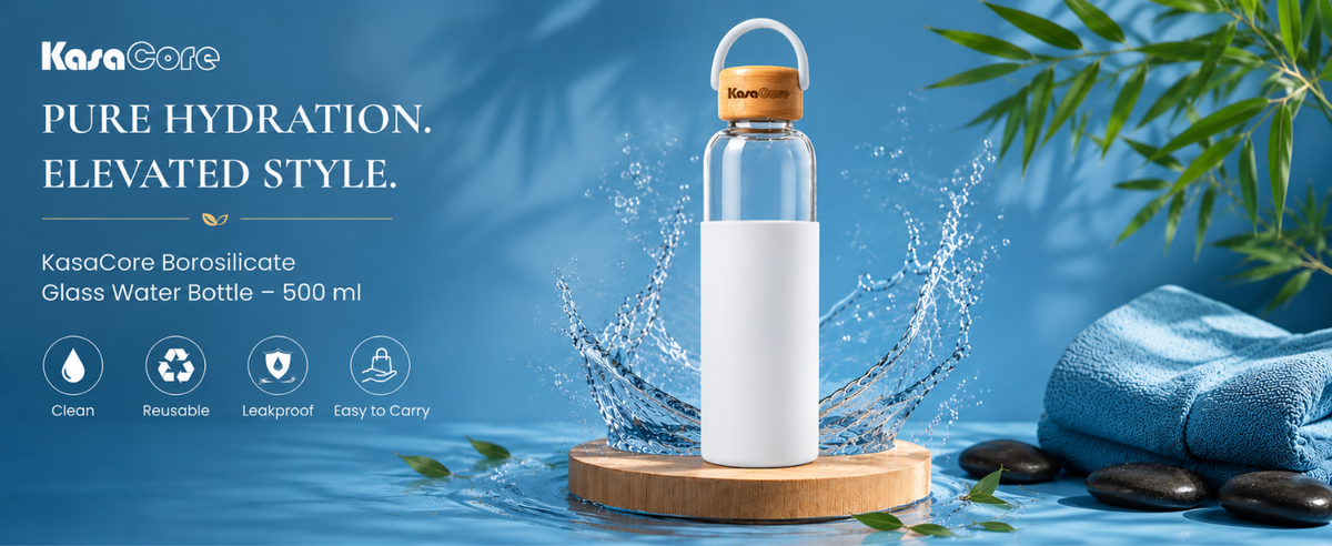 KasaCore Borosilicate Glass Bottle 500ml – White Sleeve detail 1