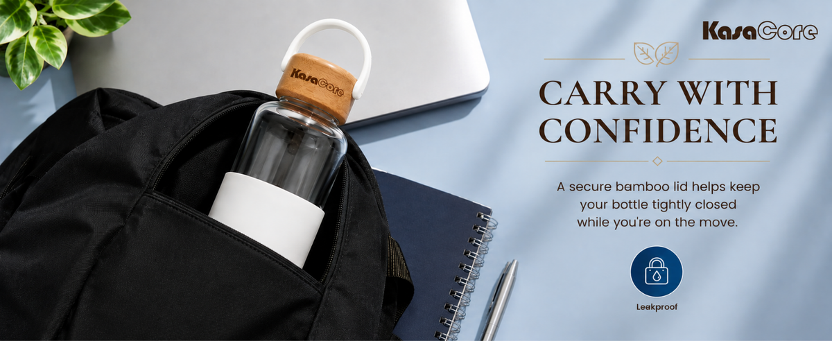 KasaCore Borosilicate Glass Bottle 500ml – White Sleeve detail 2