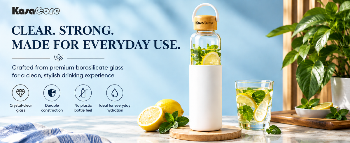 KasaCore Borosilicate Glass Bottle 500ml – White Sleeve detail 3