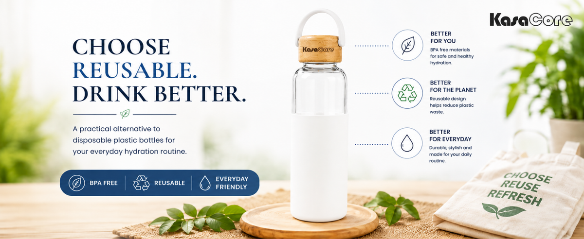 KasaCore Borosilicate Glass Bottle 500ml – White Sleeve detail 5
