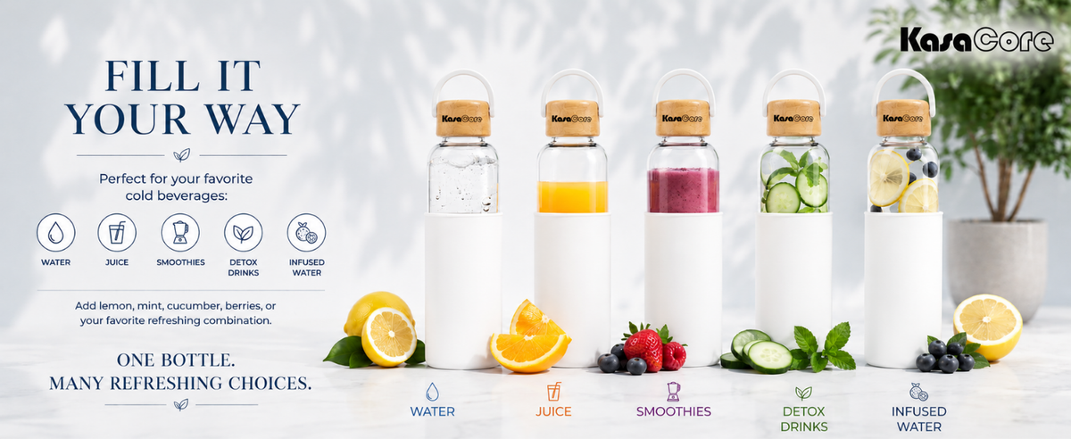 KasaCore Borosilicate Glass Bottle 500ml – White Sleeve detail 6