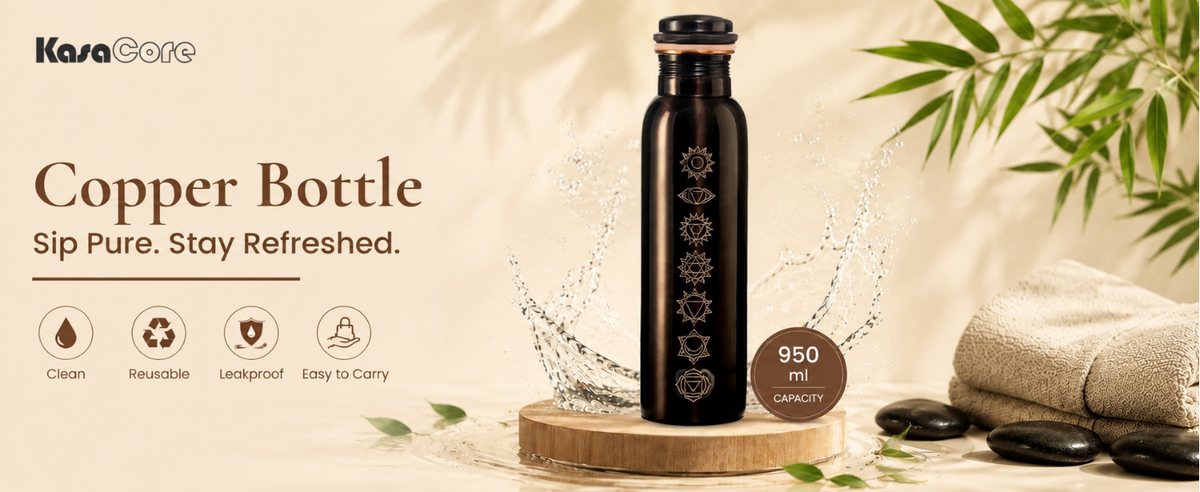 KasaCore 950ml Pure Copper Bottle | Antique Chakra Print detail 1