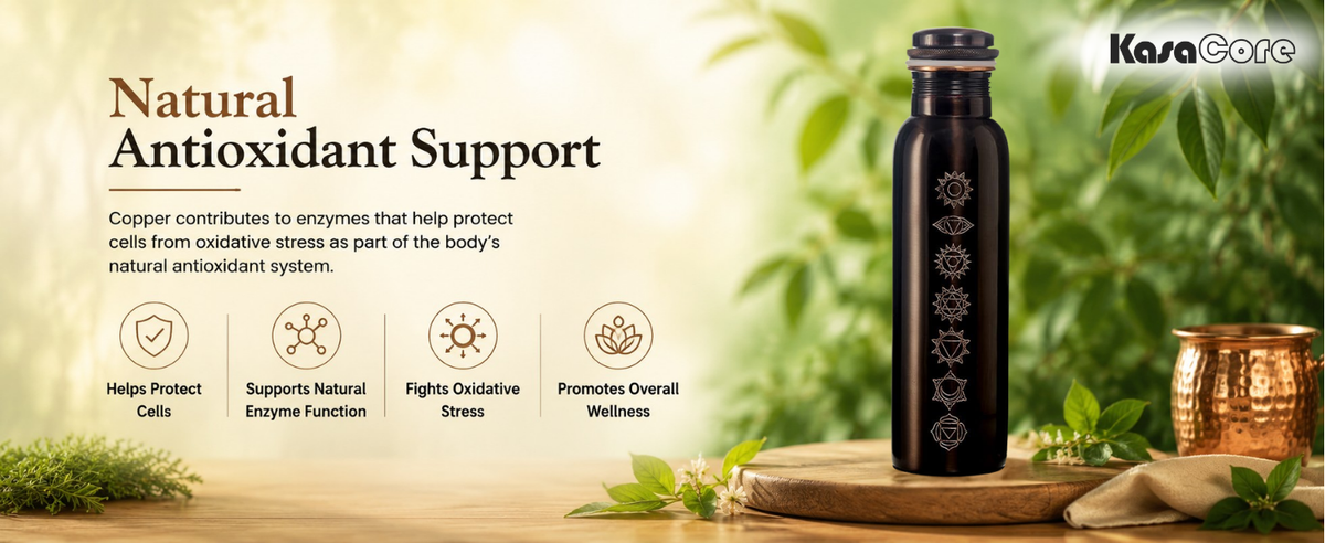 KasaCore 950ml Pure Copper Bottle | Antique Chakra Print detail 5
