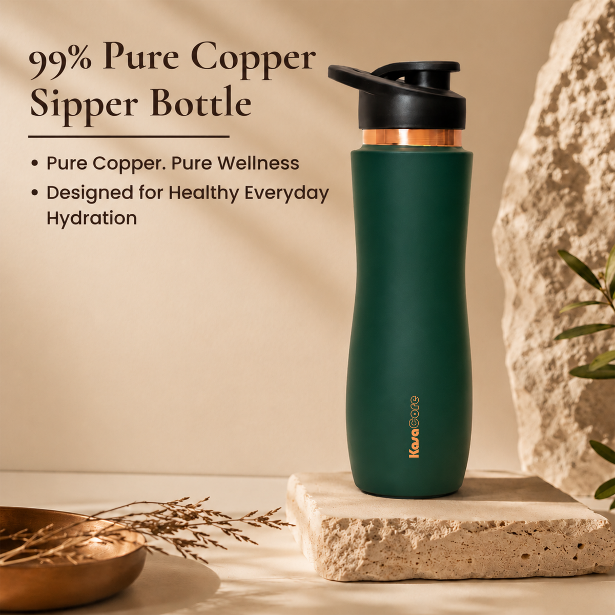 KasaCore Green Matte Copper Sipper 750ml – Flip Top
