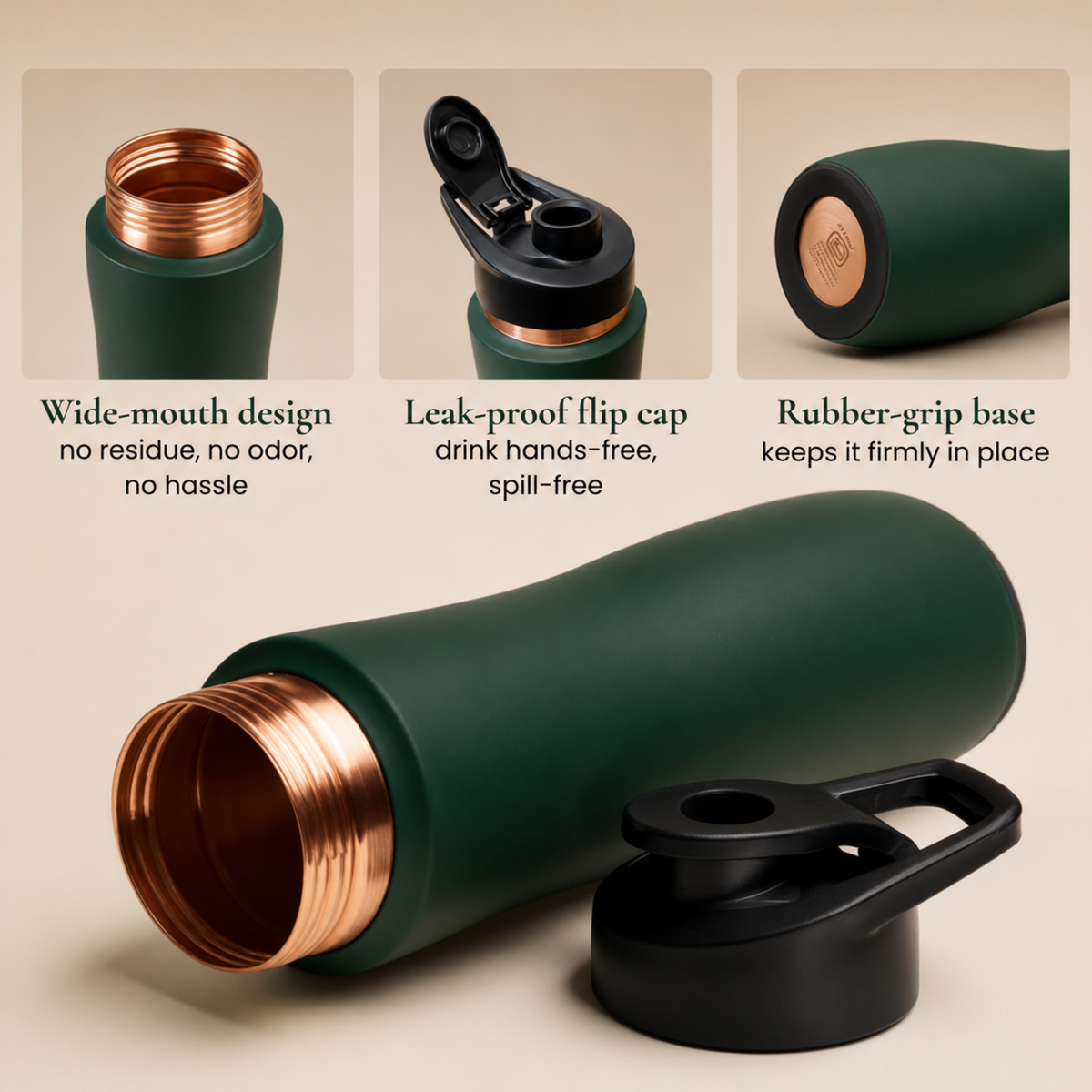 KasaCore Green Matte Copper Sipper 750ml – Flip Top