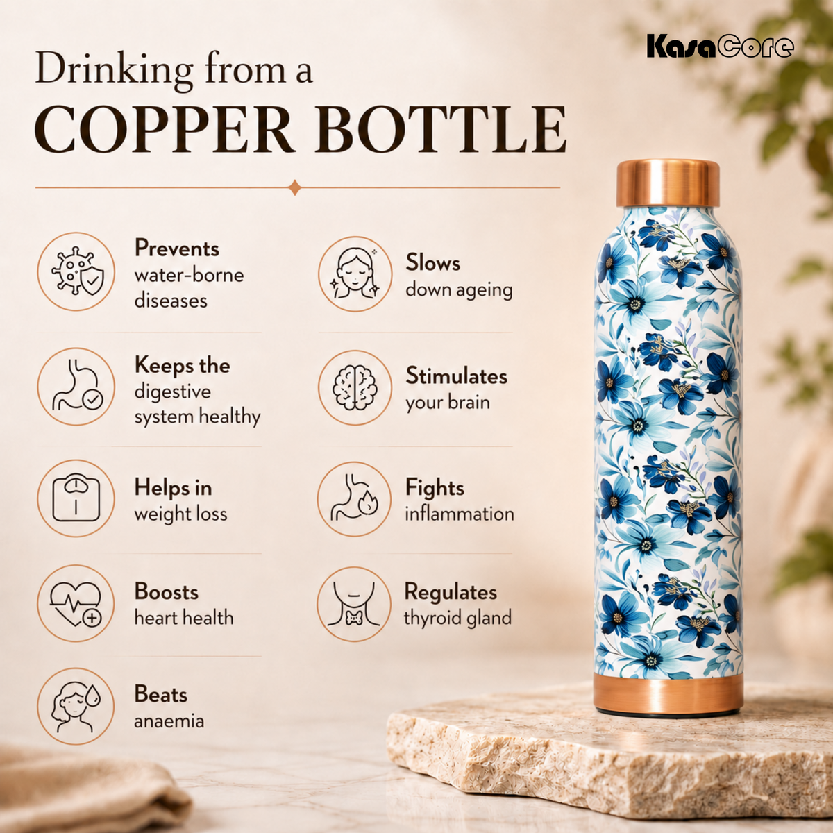 KasaCore Pure Copper Bottle 950ml – Leakproof