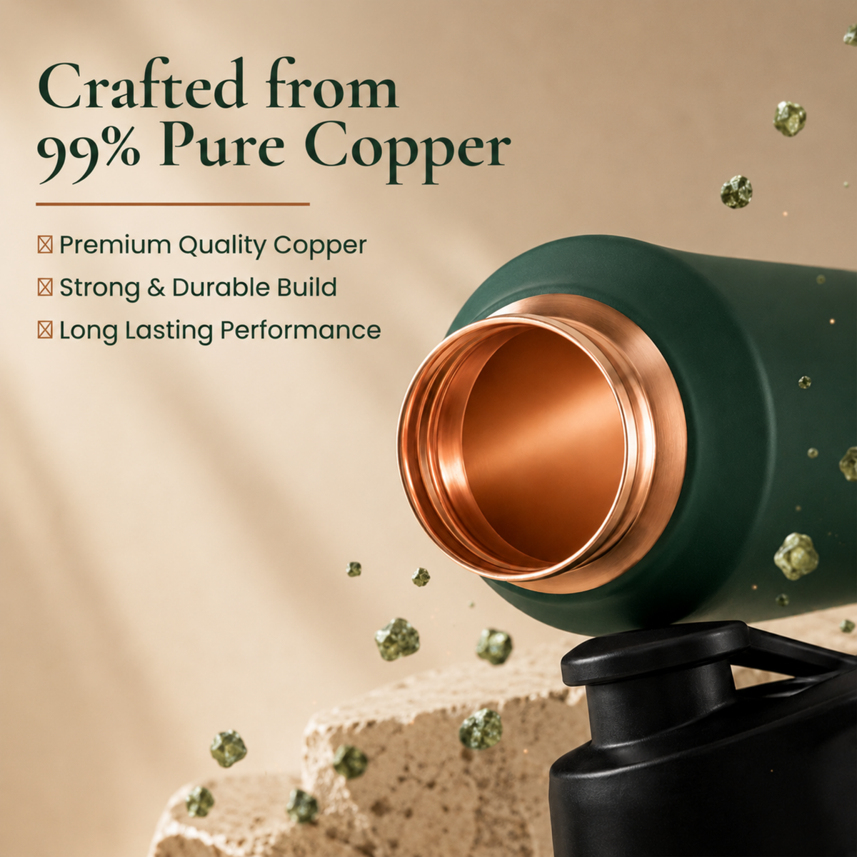 KasaCore Green Matte Copper Sipper 750ml – Flip Top