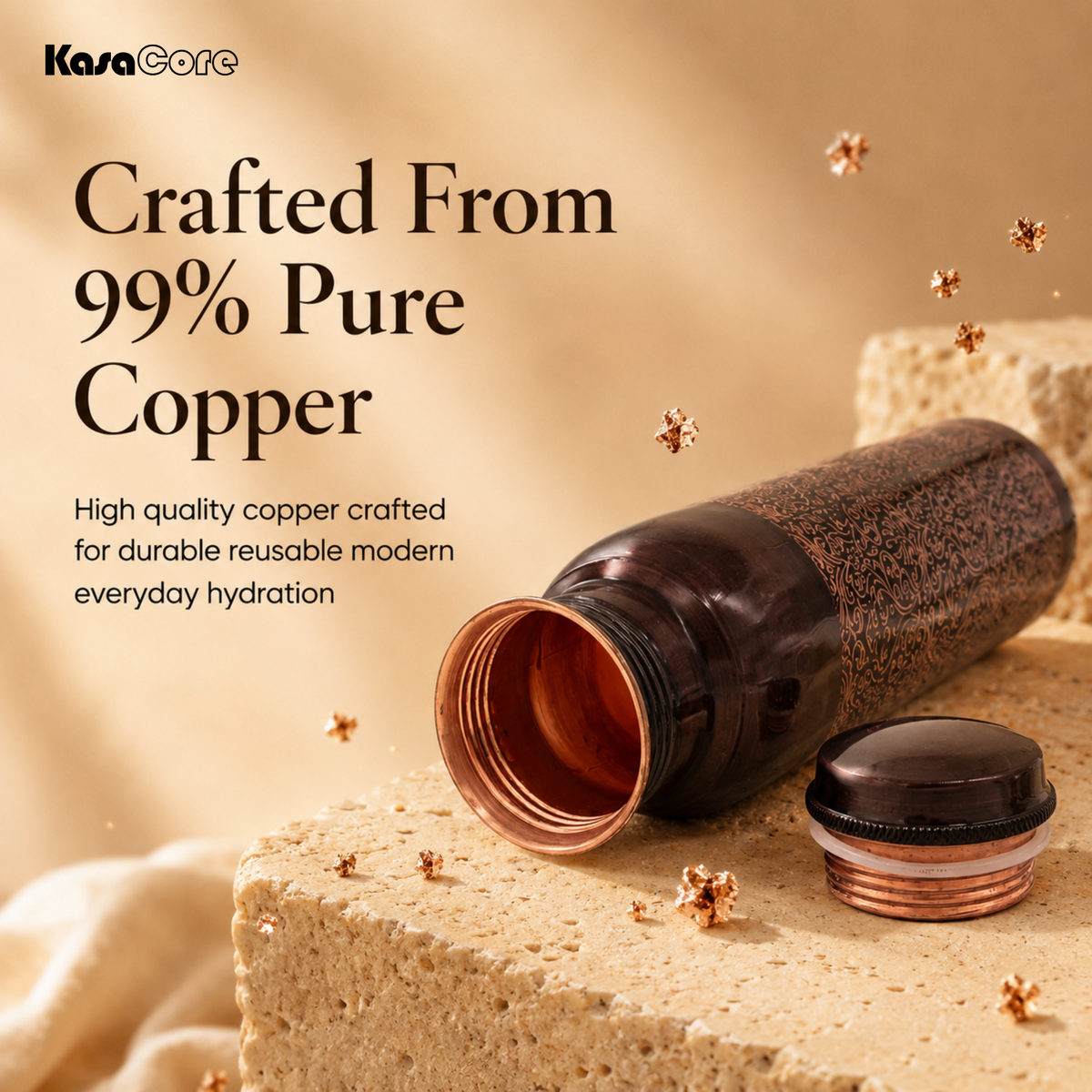 KasaCore Engraved Copper Bottle 950ml – Leakproof