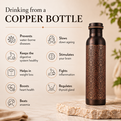 KasaCore Engraved Copper Bottle 950ml – Leakproof