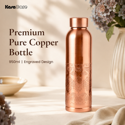 KasaCore Handcrafted Engraved Copper Bottle 950ml