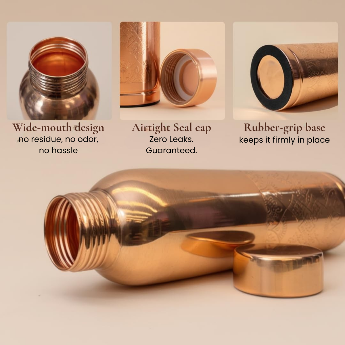 KasaCore Handcrafted Engraved Copper Bottle 950ml