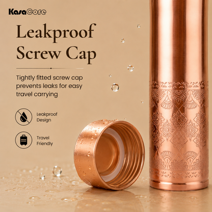 KasaCore Handcrafted Engraved Copper Bottle 950ml
