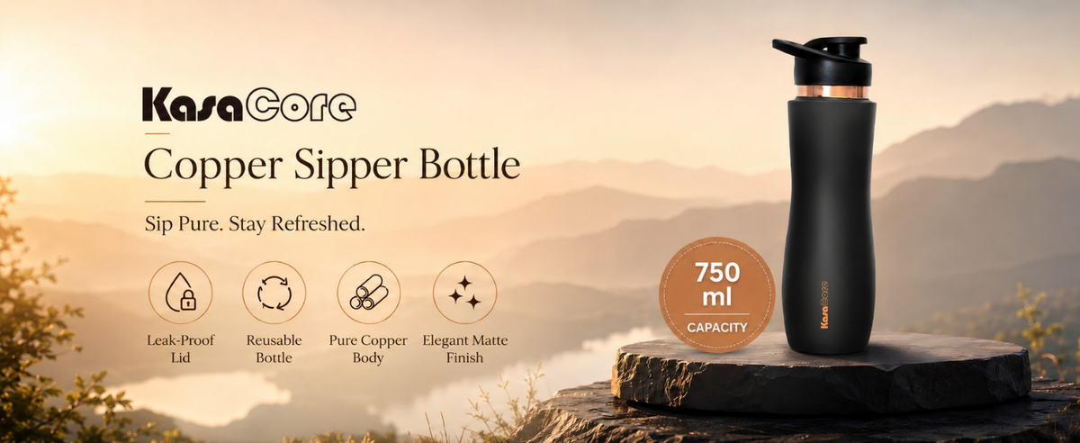 KasaCore Black Matte Copper Sipper 750ml – Flip Top detail 1
