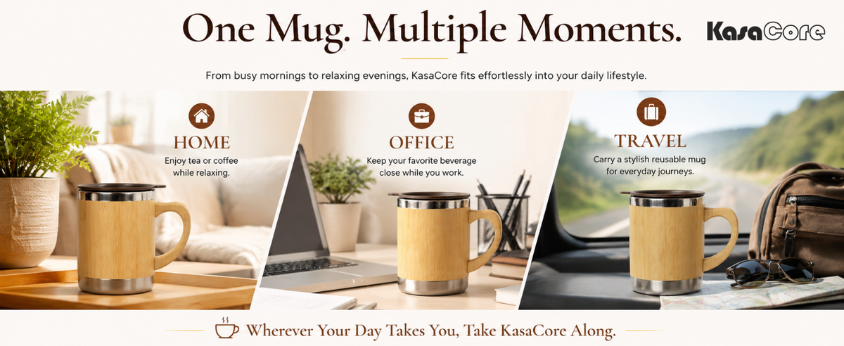 KasaCore Stainless Steel Bamboo Finish Coffee Mug detail 6