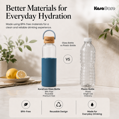 KasaCore Borosilicate Glass Bottle 500ml – Blue Sleeve