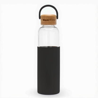 KasaCore Borosilicate Glass Bottle 500ml – Black Sleeve