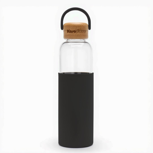 KasaCore Borosilicate Glass Bottle 500ml – Black Sleeve