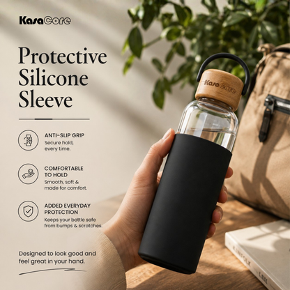 KasaCore Borosilicate Glass Bottle 500ml – Black Sleeve