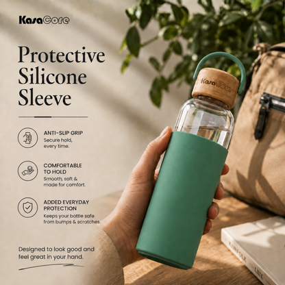 KasaCore Borosilicate Glass Bottle 500ml – Green Sleeve