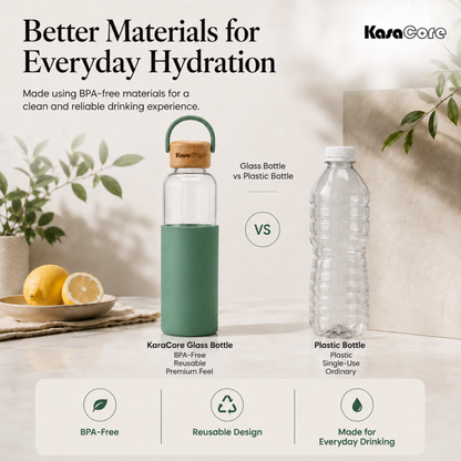 KasaCore Borosilicate Glass Bottle 500ml – Green Sleeve
