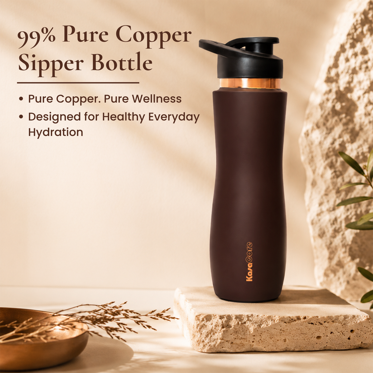 KasaCore Brown Matte Copper Sipper 750ml – Flip Top