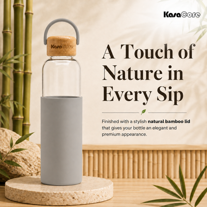 KasaCore Borosilicate Glass Bottle 500ml – Grey Sleeve