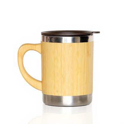 KasaCore Stainless Steel Bamboo Finish Coffee Mug