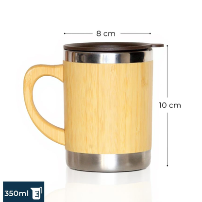 KasaCore Stainless Steel Bamboo Finish Coffee Mug