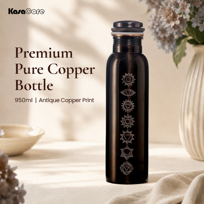 KasaCore 950ml Pure Copper Bottle | Antique Chakra Print