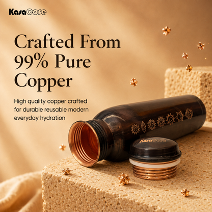 KasaCore 950ml Pure Copper Bottle | Antique Chakra Print