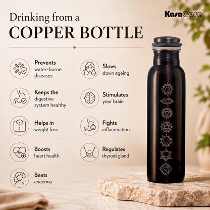 KasaCore 950ml Pure Copper Bottle | Antique Chakra Print