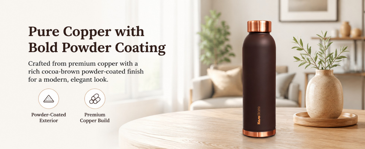 KasaCore 950ml Pure Copper Water Bottle – Leak-Proof Ayurvedic Copper Flask with Wide Mouth & Rubber Base for Gym, Office & Travel detail 5