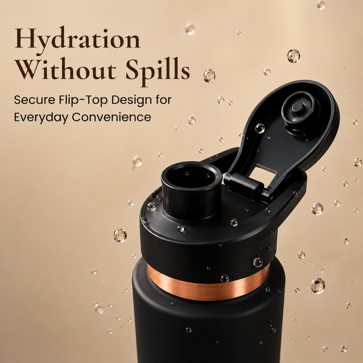 KasaCore Black Matte Copper Sipper 750ml – Flip Top