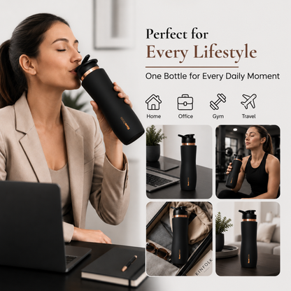 KasaCore Black Matte Copper Sipper 750ml – Flip Top