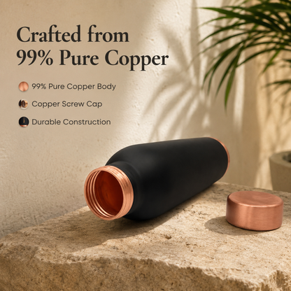 KasaCore 950ml Pure Copper Water Bottle – Leak-Proof Ayurvedic Copper Flask with Wide Mouth & Rubber Base for Gym, Office & Travel