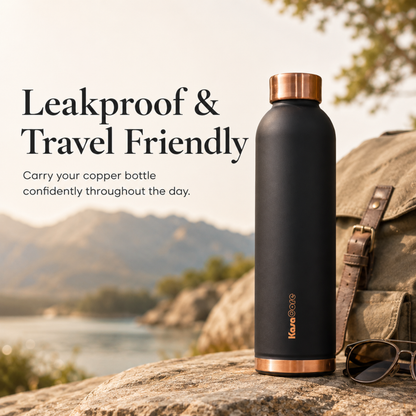 KasaCore 950ml Pure Copper Water Bottle – Leak-Proof Ayurvedic Copper Flask with Wide Mouth & Rubber Base for Gym, Office & Travel