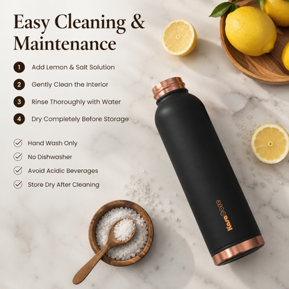 KasaCore 950ml Pure Copper Water Bottle – Leak-Proof Ayurvedic Copper Flask with Wide Mouth & Rubber Base for Gym, Office & Travel