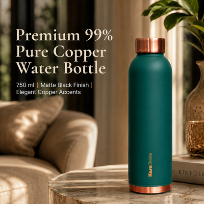KasaCore 950ml Pure Copper Water Bottle – Leak-Proof Ayurvedic Copper Flask with Wide Mouth & Rubber Base for Gym, Office & Travel