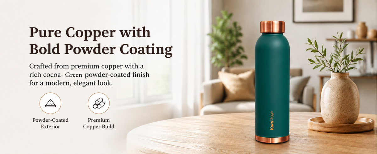 KasaCore 950ml Pure Copper Water Bottle – Leak-Proof Ayurvedic Copper Flask with Wide Mouth & Rubber Base for Gym, Office & Travel detail 6