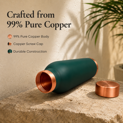 KasaCore 950ml Pure Copper Water Bottle – Leak-Proof Ayurvedic Copper Flask with Wide Mouth & Rubber Base for Gym, Office & Travel