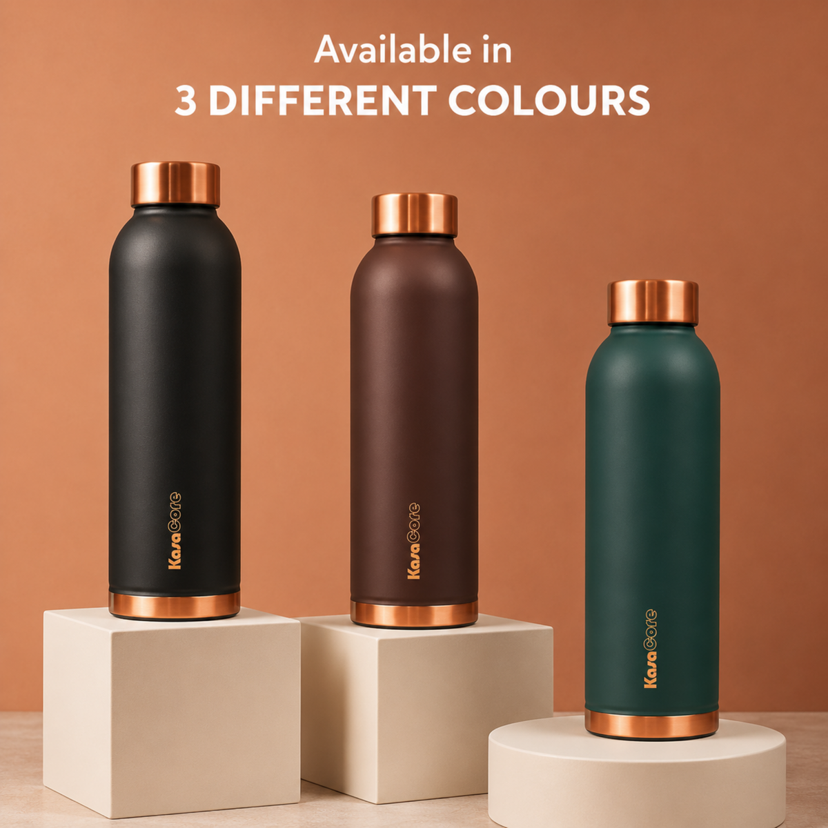 KasaCore 950ml Pure Copper Water Bottle – Leak-Proof Ayurvedic Copper Flask with Wide Mouth & Rubber Base for Gym, Office & Travel