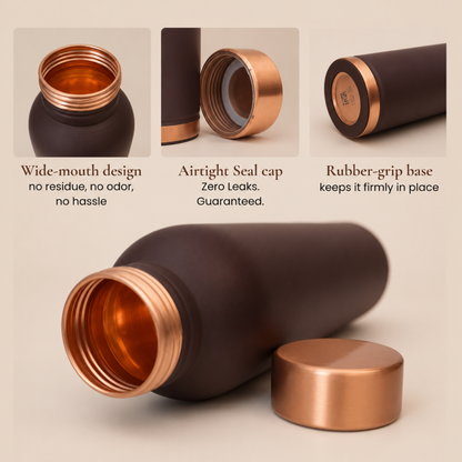 KasaCore 950ml Pure Copper Water Bottle – Leak-Proof Ayurvedic Copper Flask with Wide Mouth & Rubber Base for Gym, Office & Travel