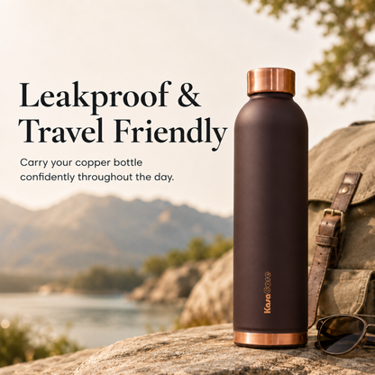 KasaCore 950ml Pure Copper Water Bottle – Leak-Proof Ayurvedic Copper Flask with Wide Mouth & Rubber Base for Gym, Office & Travel