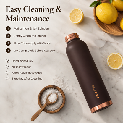 KasaCore 950ml Pure Copper Water Bottle – Leak-Proof Ayurvedic Copper Flask with Wide Mouth & Rubber Base for Gym, Office & Travel