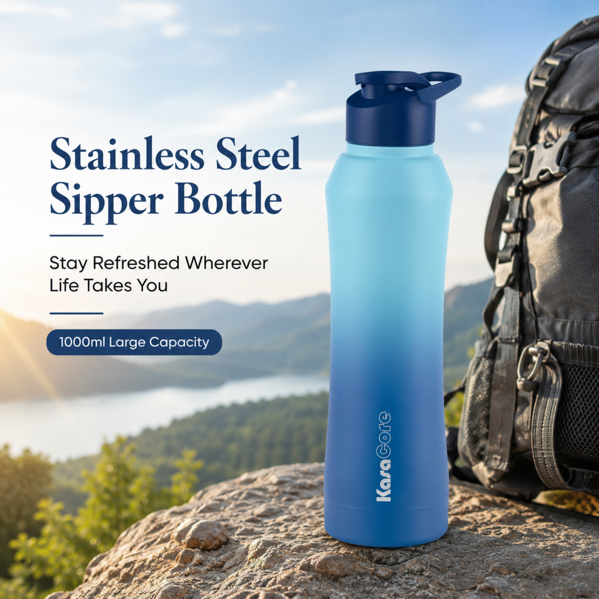 KasaCore 1L Stainless Steel Sipper Bottle for Gym & Work